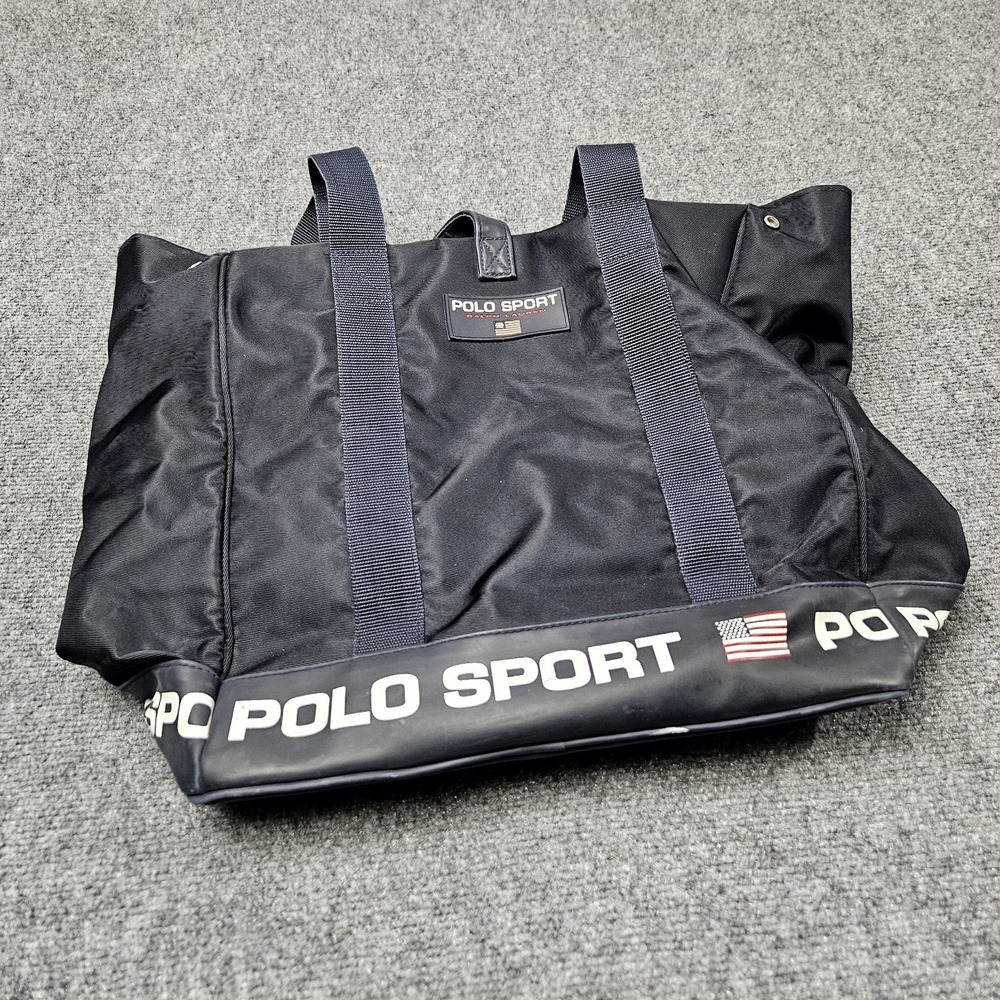 Vintage Polo Sport Ralph Lauren Tote Bag Black Nylon Logo Gym Travel 90s Y2K